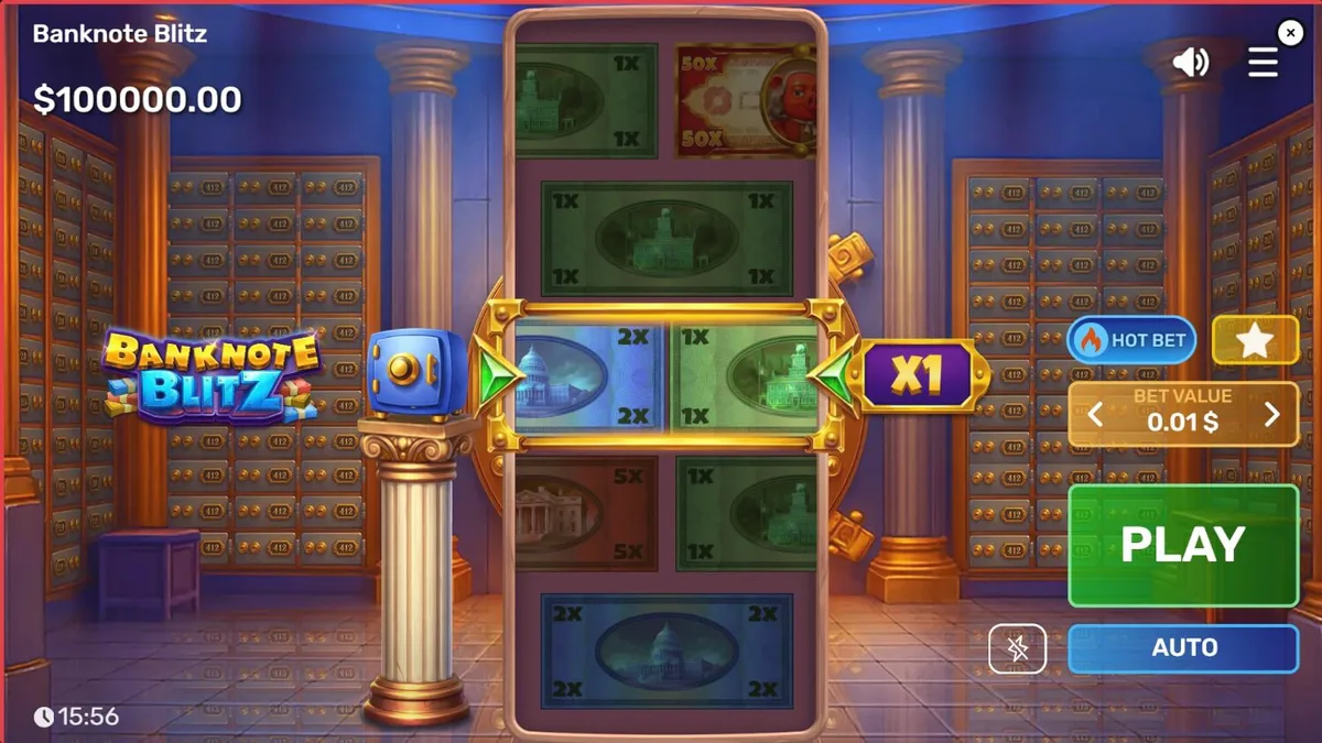 Interface do slot Banknote Blitz com cofre e notas