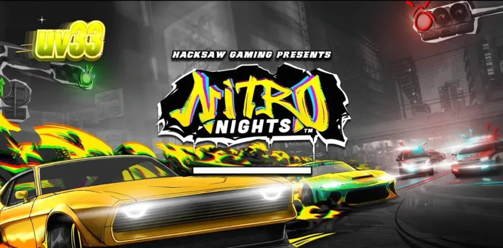 Interface do jogo de slot Nitro Nights com tema de corrida urbana