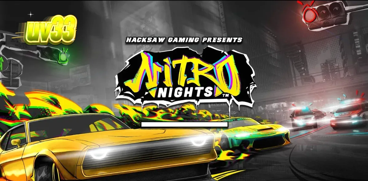 Interface do jogo de slot Nitro Nights com tema de corrida urbana